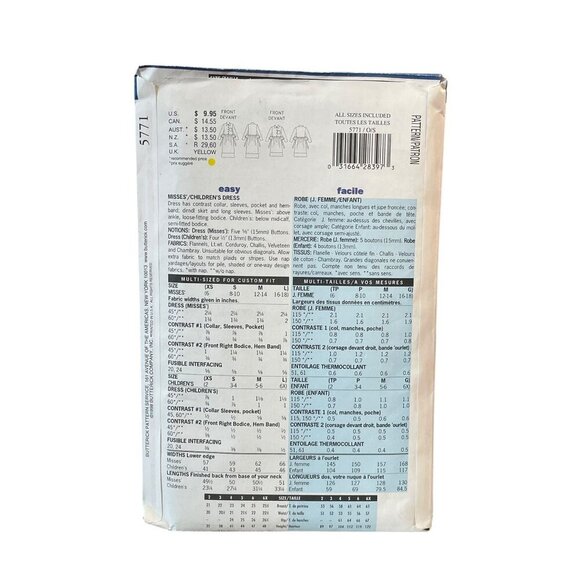 Butterick 5771 Mother Daughter Matching Dress Sewing Pattern All Sizes Included - Picture 2 of 2